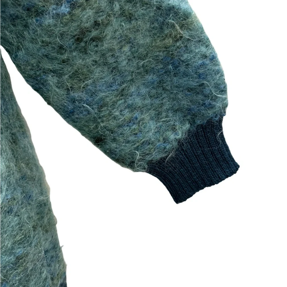 Vintage Pauline Faye Mohair Wool Cardigan Green Blue Size Large - Picture 4 of 9